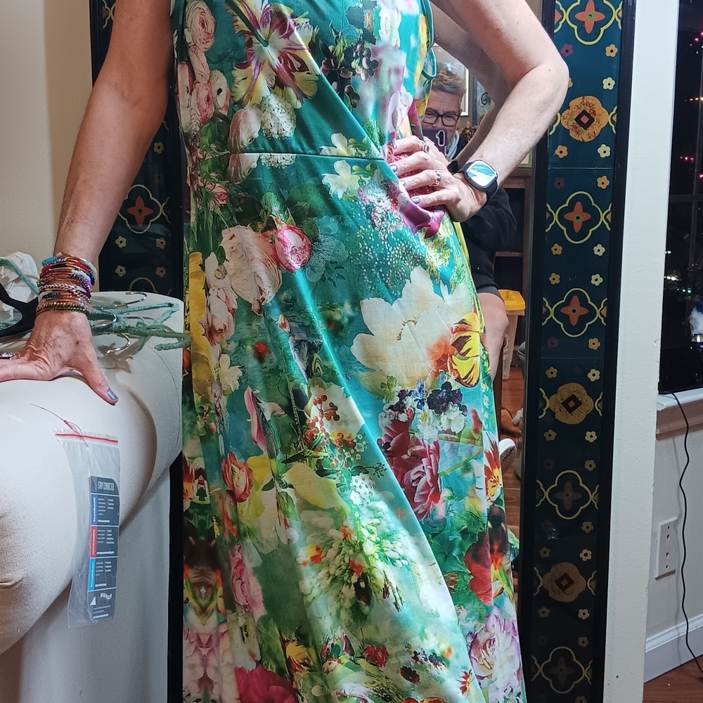 MISSLOOK Floral Maxi Dress - Green and Pink